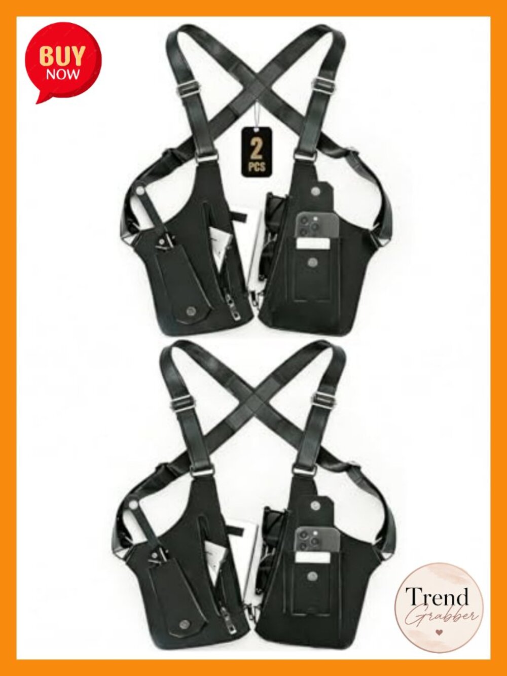 2 Pack Armpit Bags Underarm Anti-Theft Hidden Travel Pouch PU Leather Adjustable